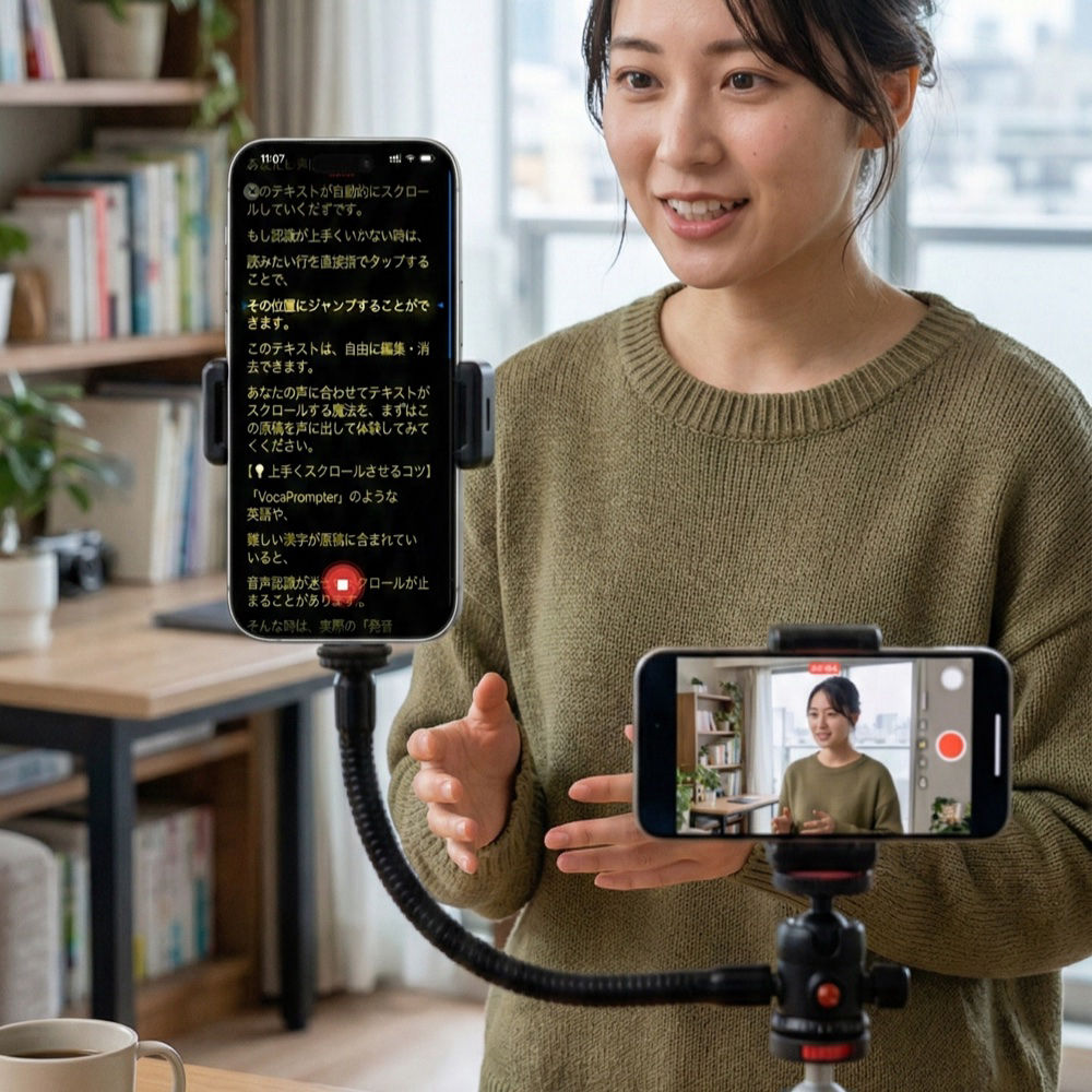 VocaPrompter following spoken words on an iPhone screen